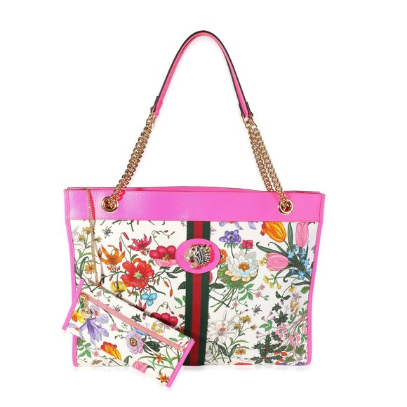 Gucci Multicolor Flora Canvas & Hot Pink Leather Rajah Tote - Picture 8 of 8